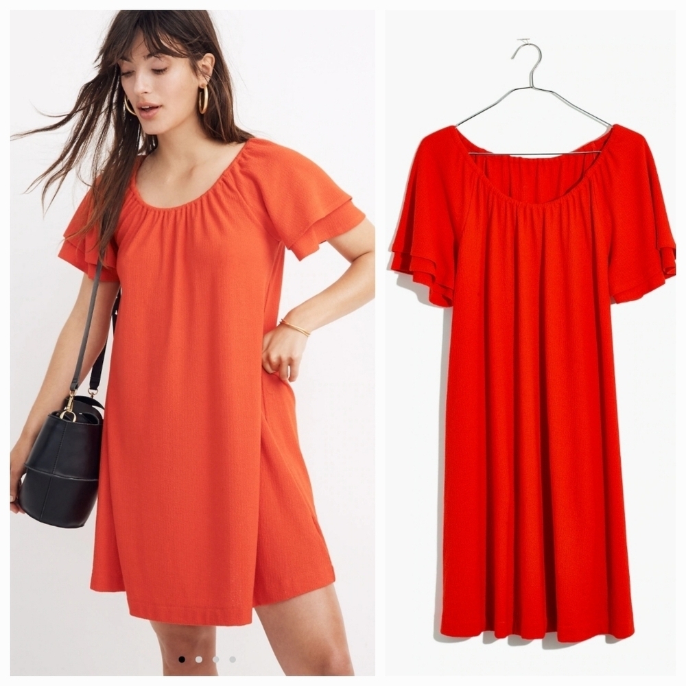 ❤️ MADEWELL TEXTURE & THREAD TIERED SLEEVE MINI DRESS, SMALL